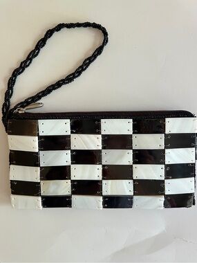 Mad By Design White Black Horn Tiled Checkerboard Clutch Wristlet Handmade